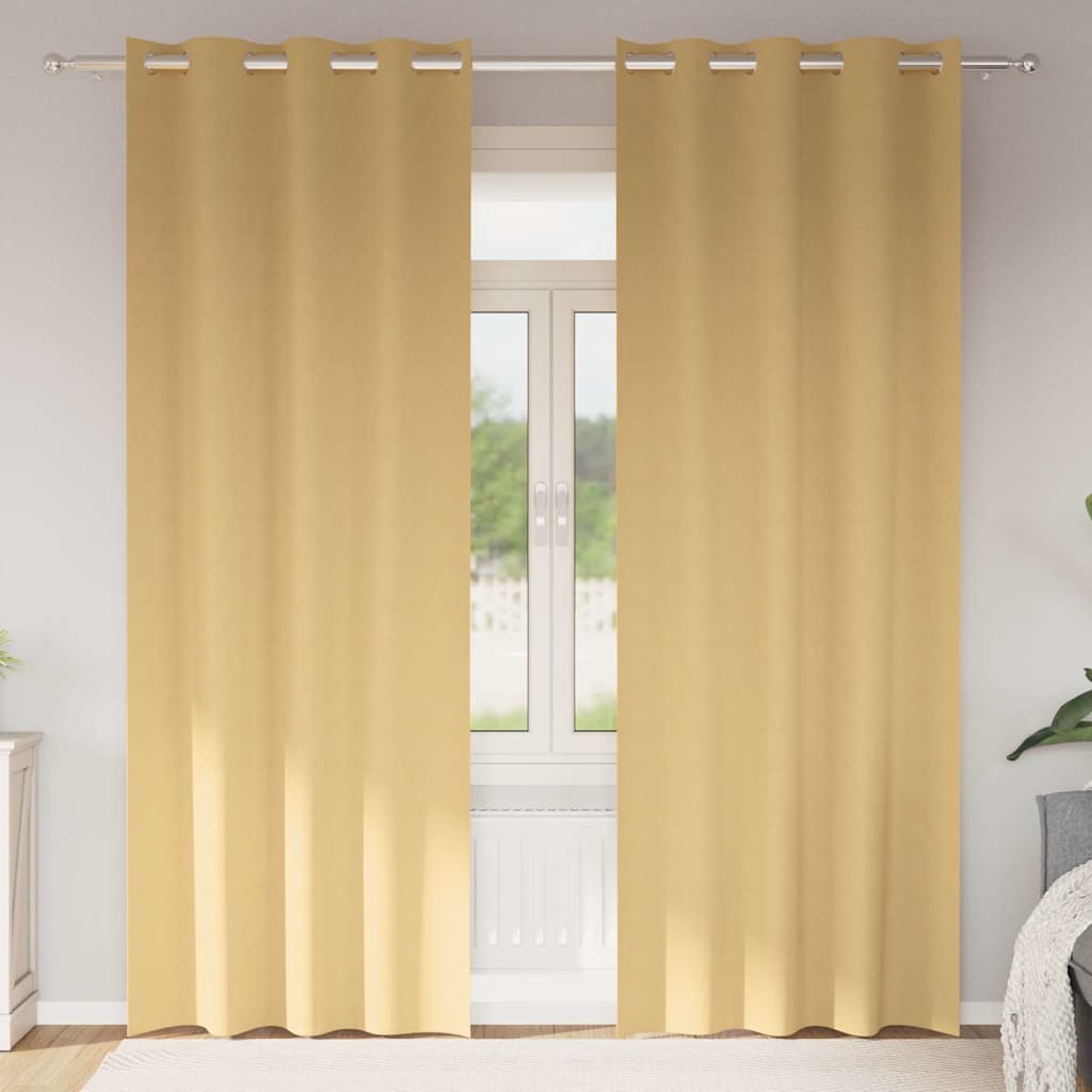 Blackout Curtains with Rings Beige Polyester