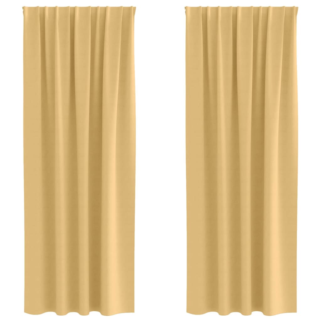 Blackout Curtains with Rings Beige Polyester
