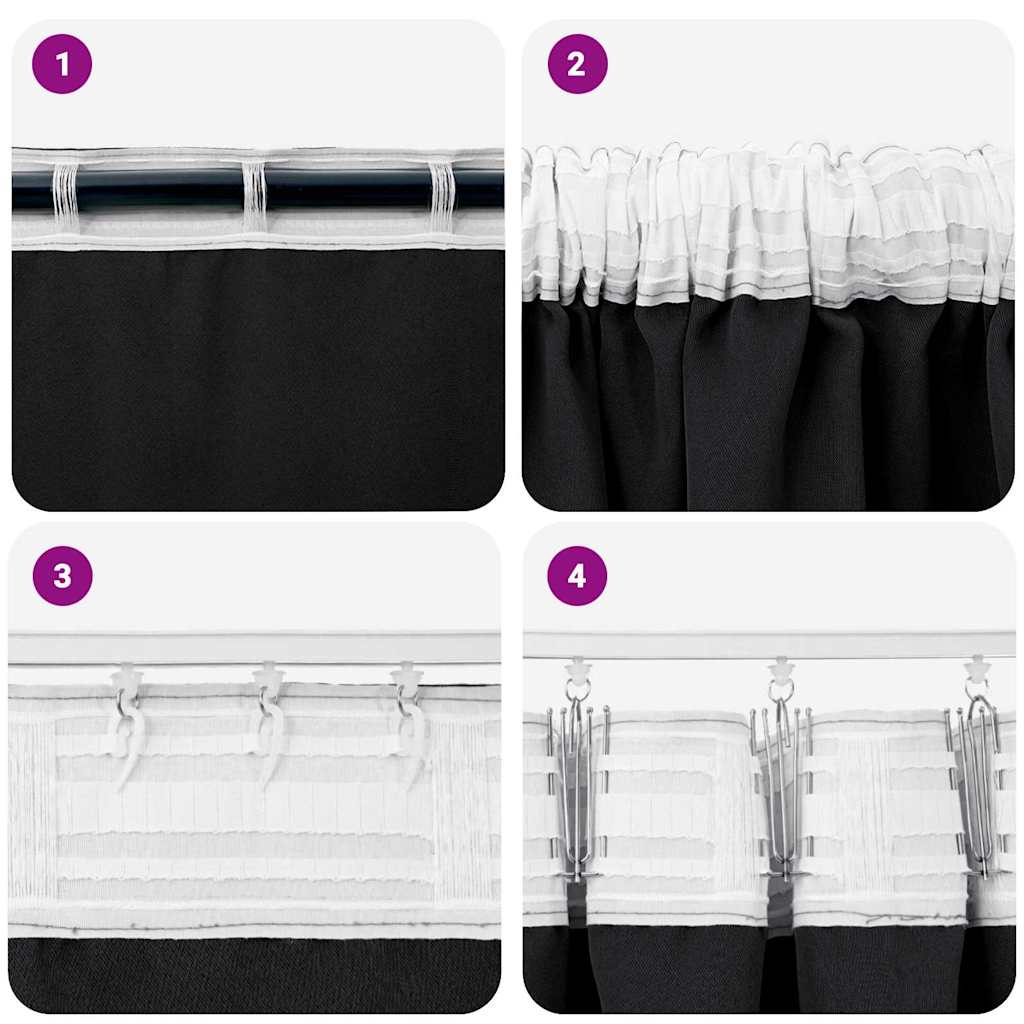 Blackout Curtains with Rings Black Polyester
