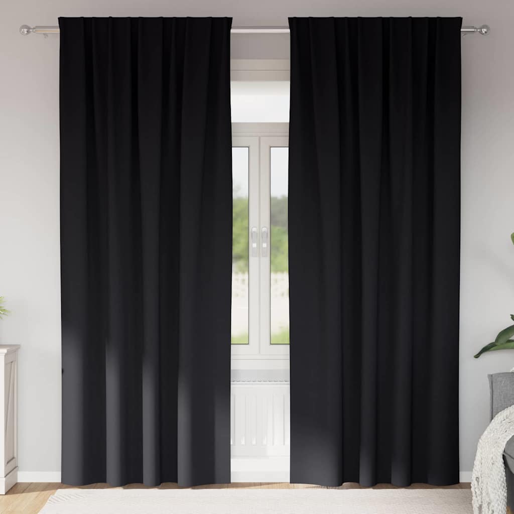 Blackout Curtains with Rings Black Polyester