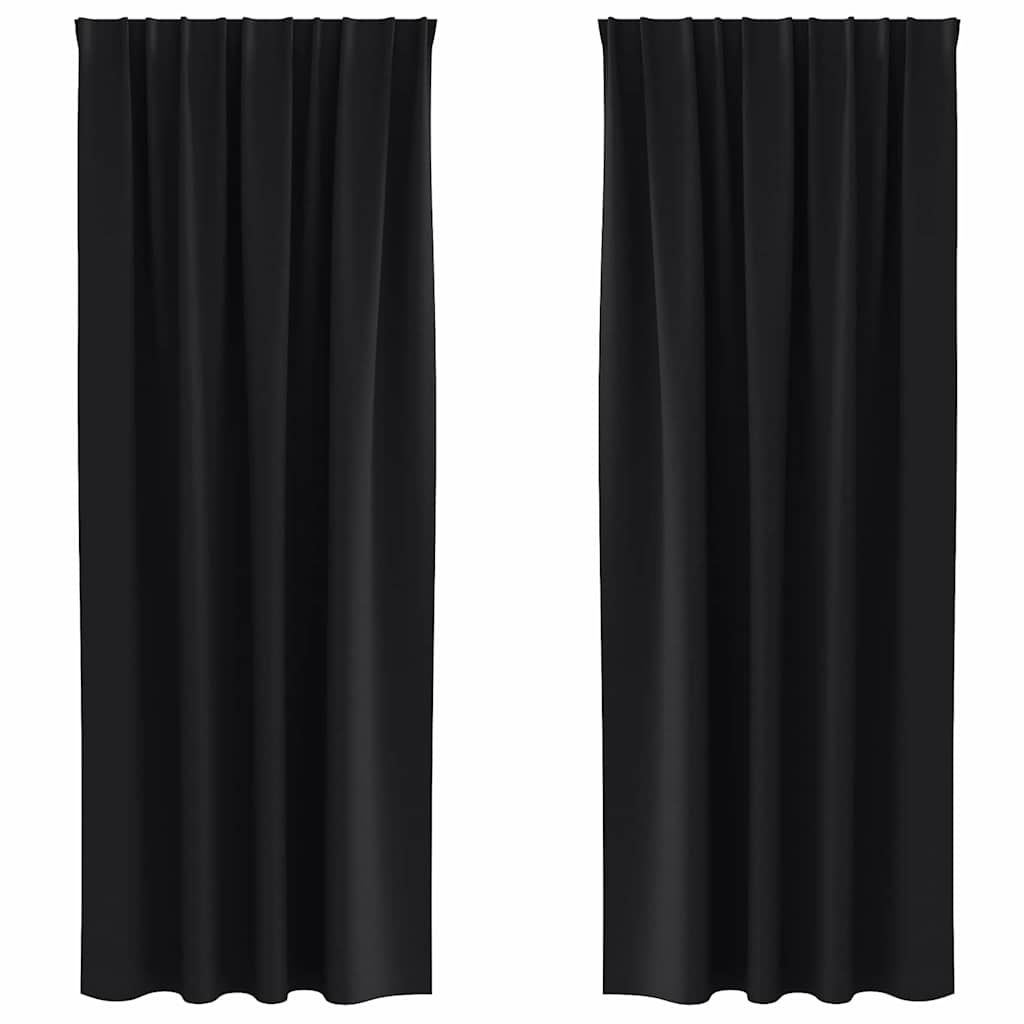 Blackout Curtains with Rings Black Polyester