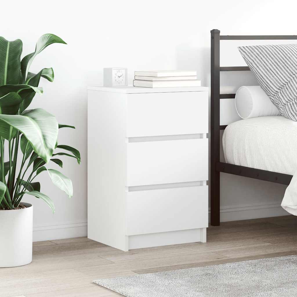 Bedside Cabinet with 3 Drawers White 39x35x65 cm
