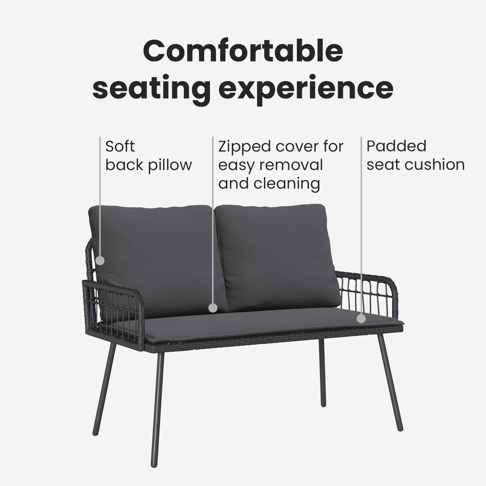 Garden Bench with Cushion Anthracite 114 x 64 x 90cm Steel