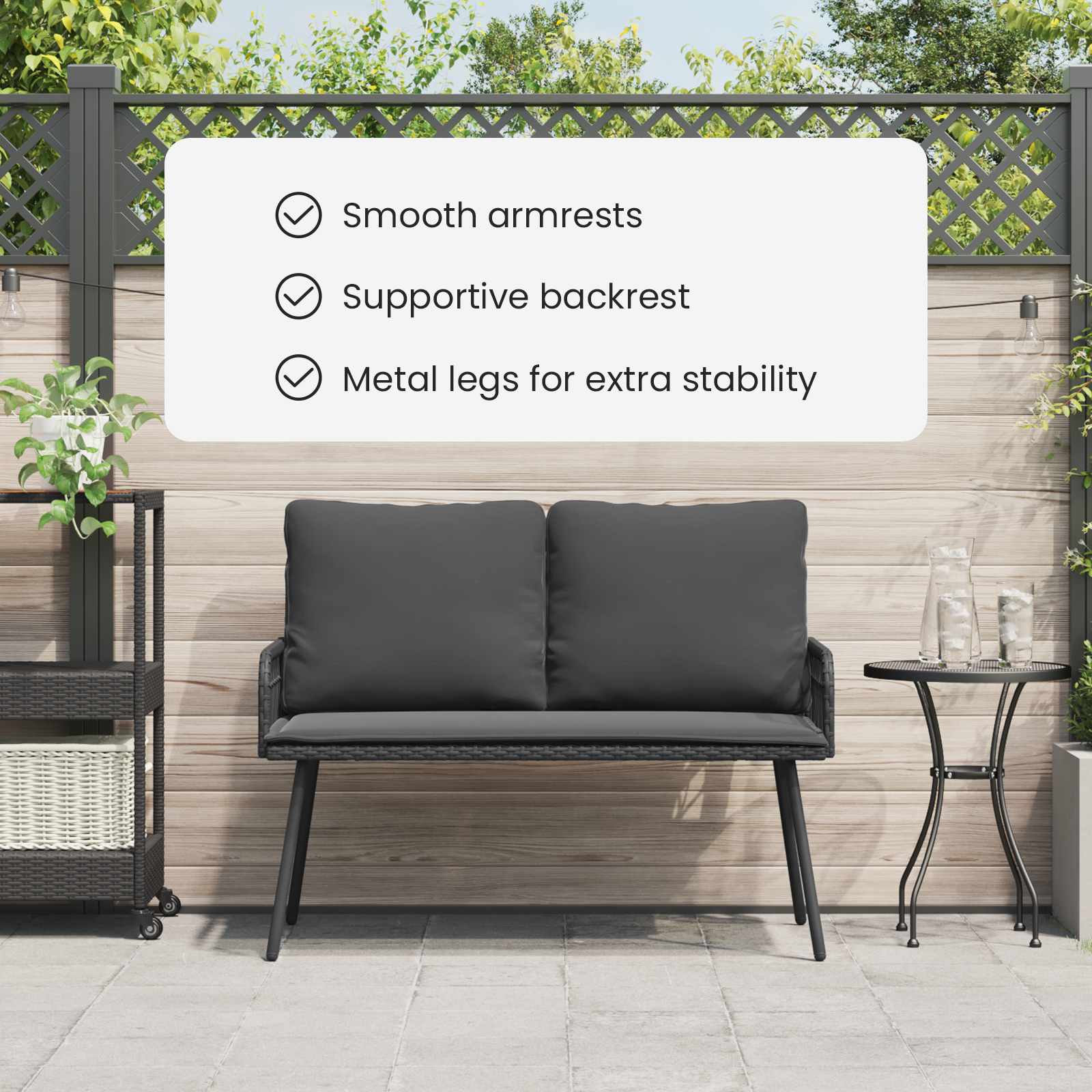 Garden Bench with Cushion Anthracite 114 x 64 x 90cm Steel