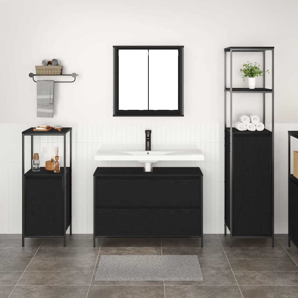 Bathroom Furniture Set 3 pcs Black Oak Engineered Wood