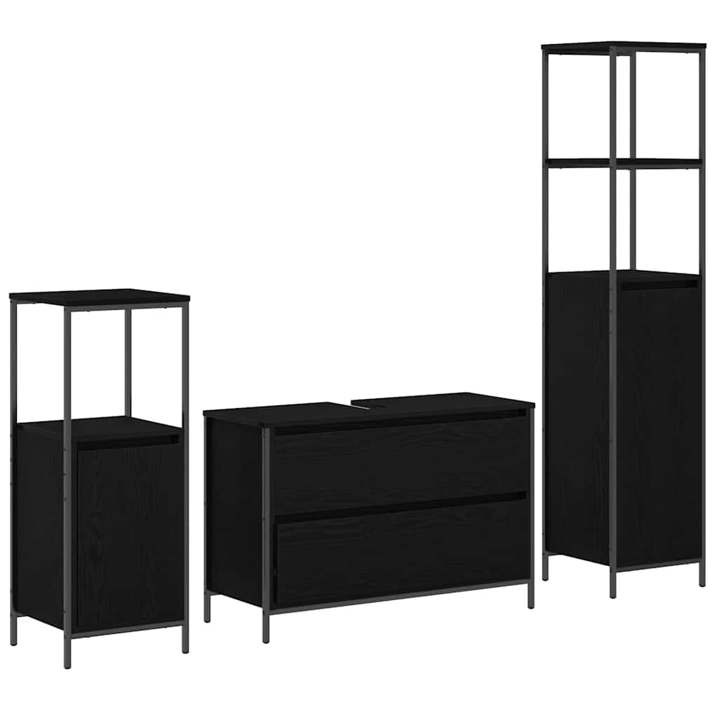 Bathroom Furniture Set 3 pcs Black Oak Engineered Wood