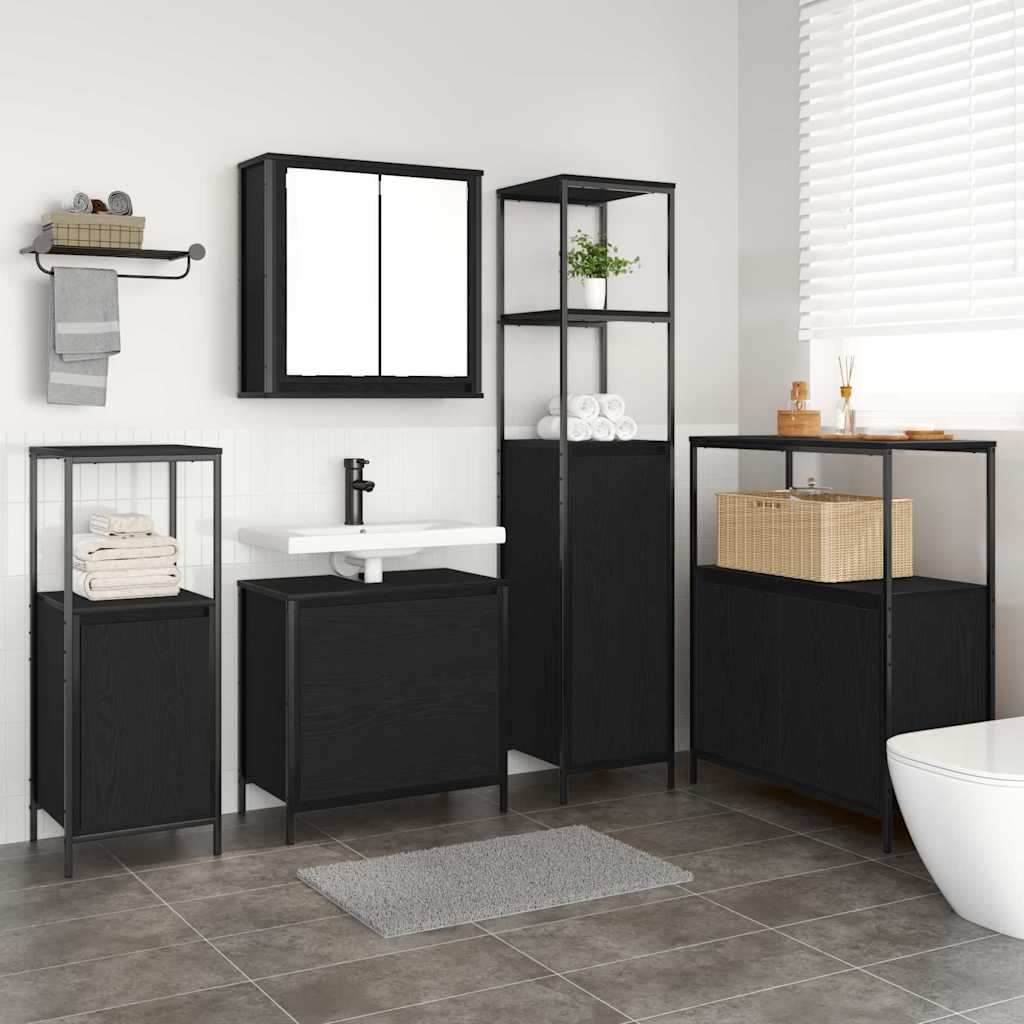 Bathroom Furniture Set with Shelf 5 pcs Black 76.5 x 35 x 95 cm