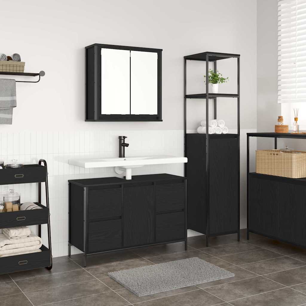 Bathroom Furniture Set with Drawer with Shelf 2 pcs Black oak