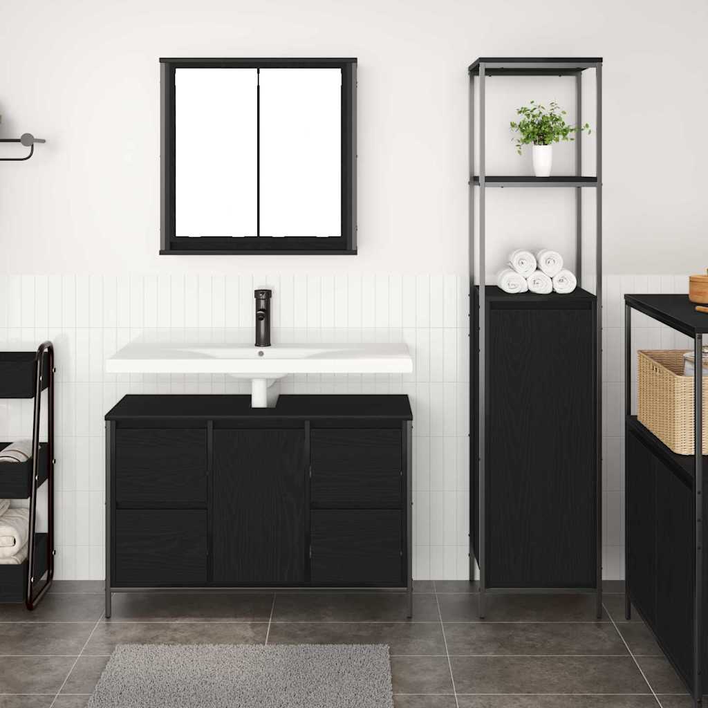 Bathroom Furniture Set with Drawer with Shelf 2 pcs Black oak