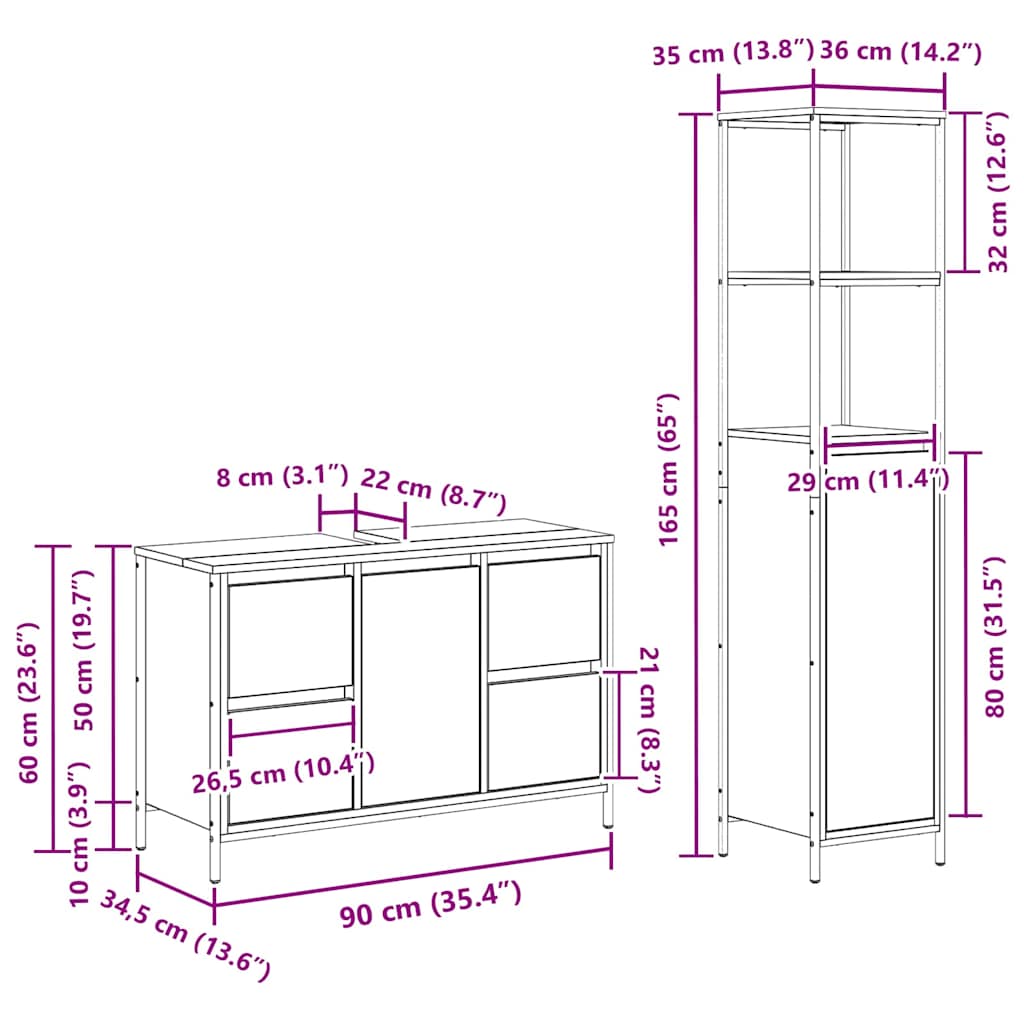 Bathroom Furniture Set 2 pcs Black Oak 36 x 35 x 165 cm