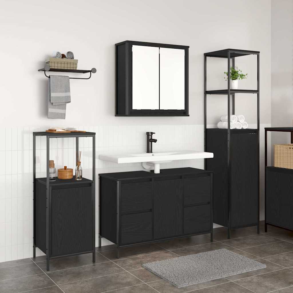 Bathroom Furniture Set 3 pcs Black Oak Engineered Wood