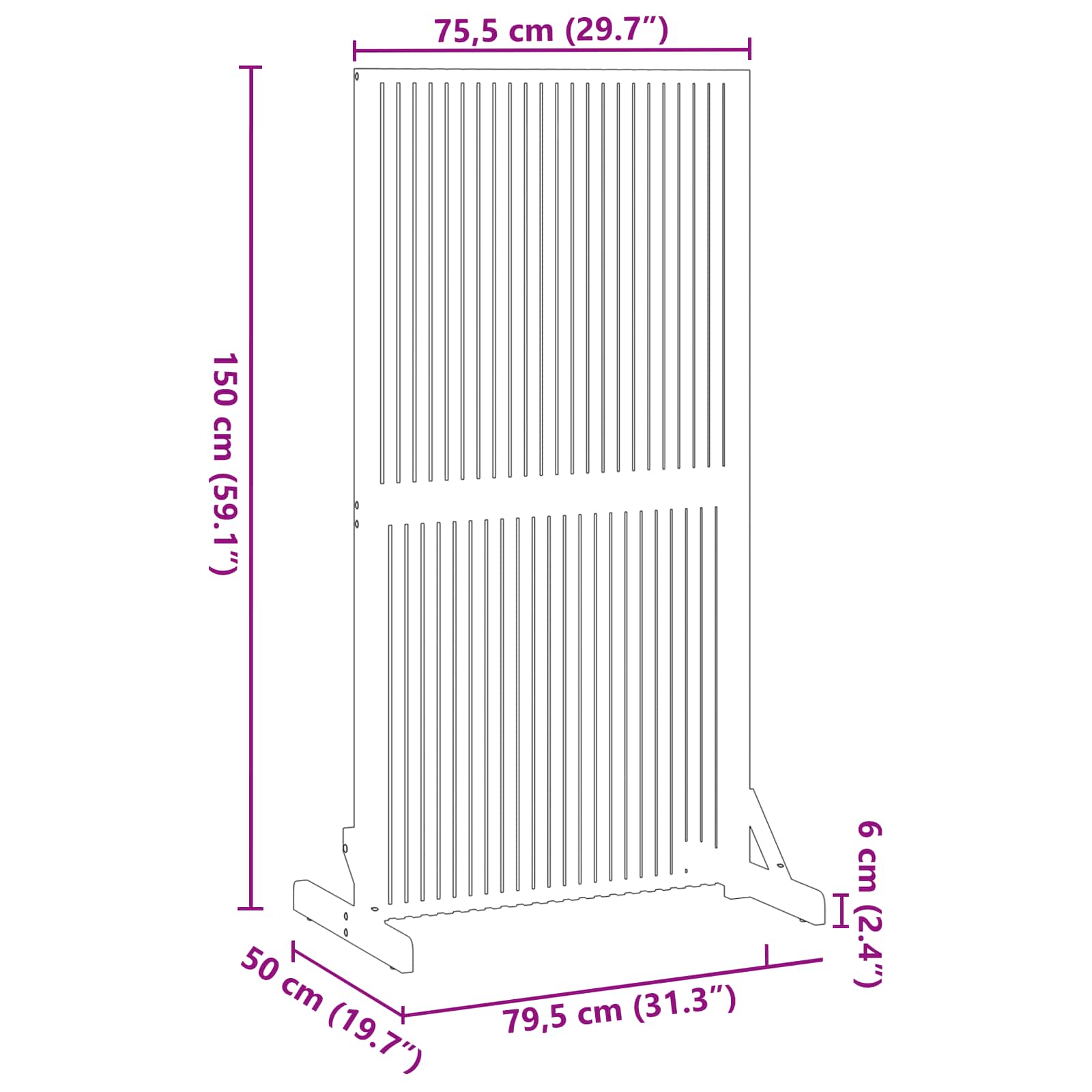 Privacy Screen Brown 79.5 x 50 x 150 cm Solid Acacia wood