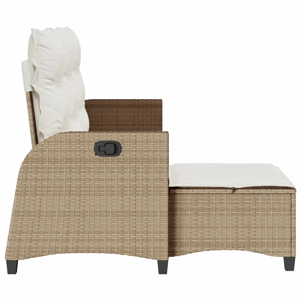 Reclining Garden Sofa with Cushions L-shaped Beige Poly Rattan