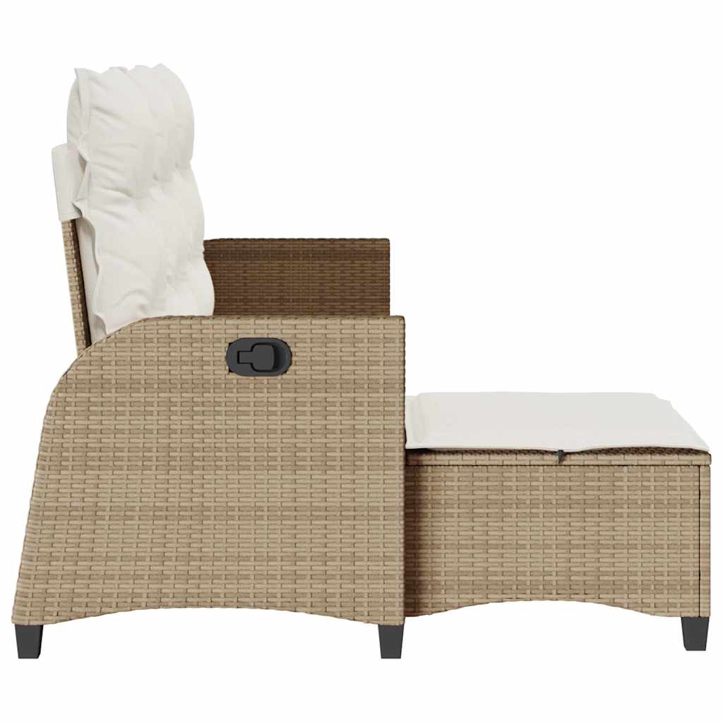 Reclining Garden Sofa with Cushions L-shaped Beige Poly Rattan