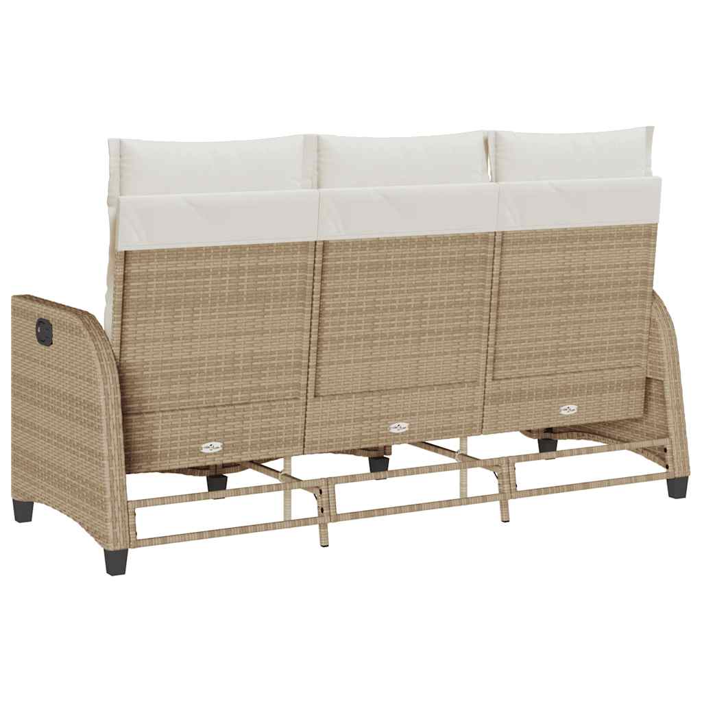 Reclining Garden Sofa with Cushions L-shaped Beige Poly Rattan