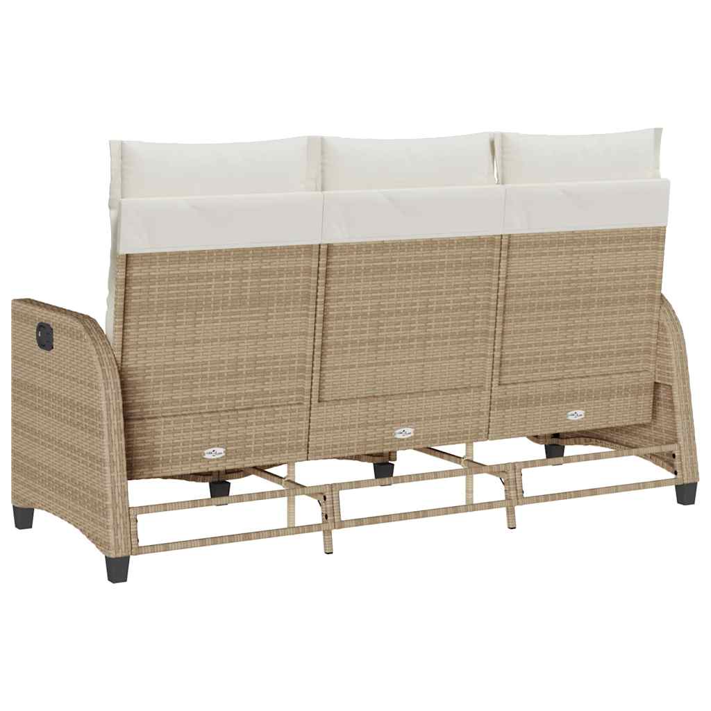 Reclining Garden Sofa with Cushions L-shaped Beige Poly Rattan