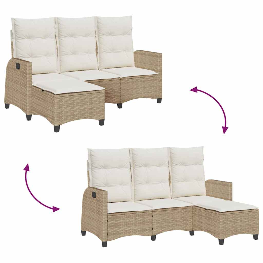 Reclining Garden Sofa with Cushions L-shaped Beige Poly Rattan