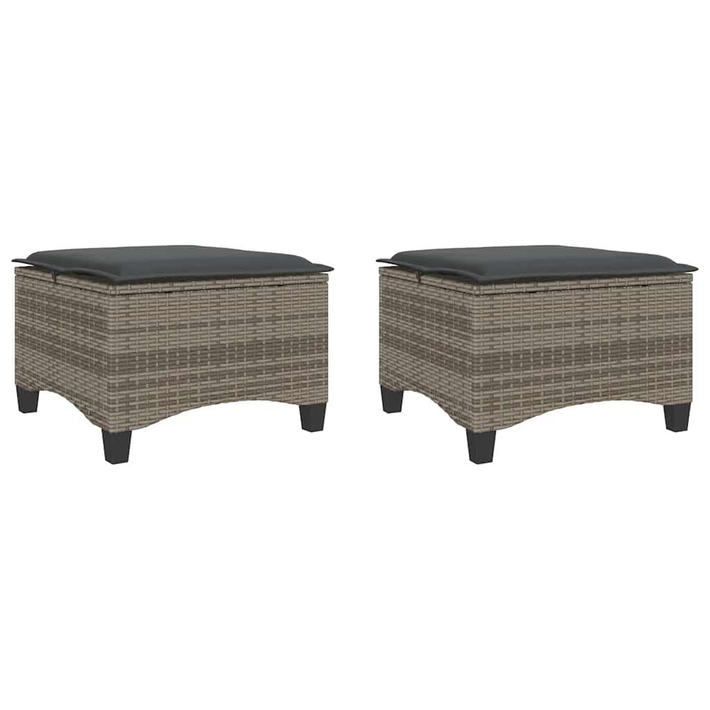 Garden Stools with Cushions 2 pcs Grey 55x55x36 cm Poly Rattan