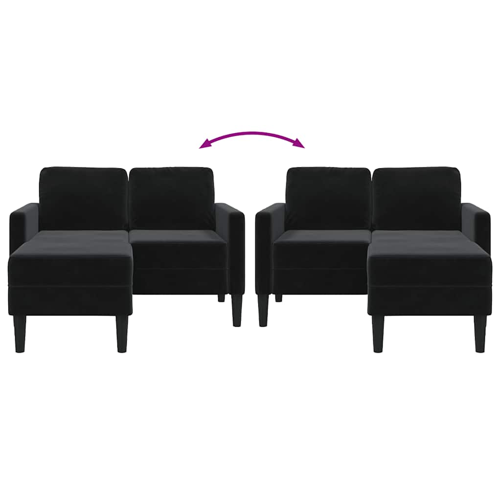 2-Seater Sofa with Chaise L-shaped Black 125 cm Velvet