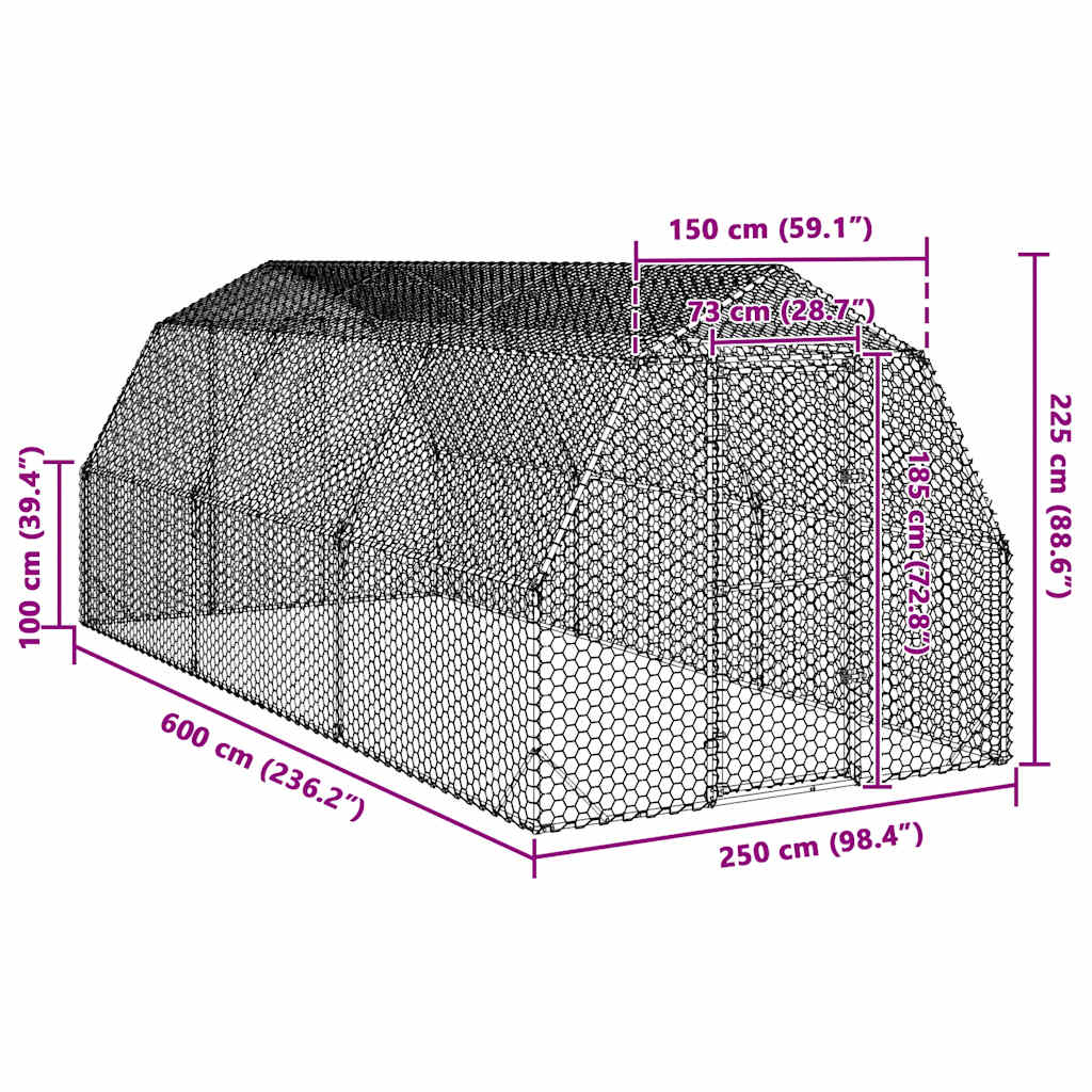 Chicken Run 2.5x6x2.25 m Galvanised Steel