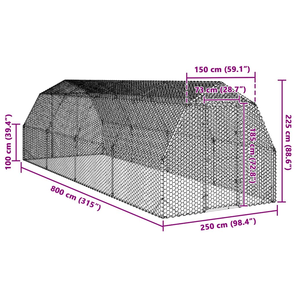 Chicken Run 2.5x8x2.25 m Galvanised Steel