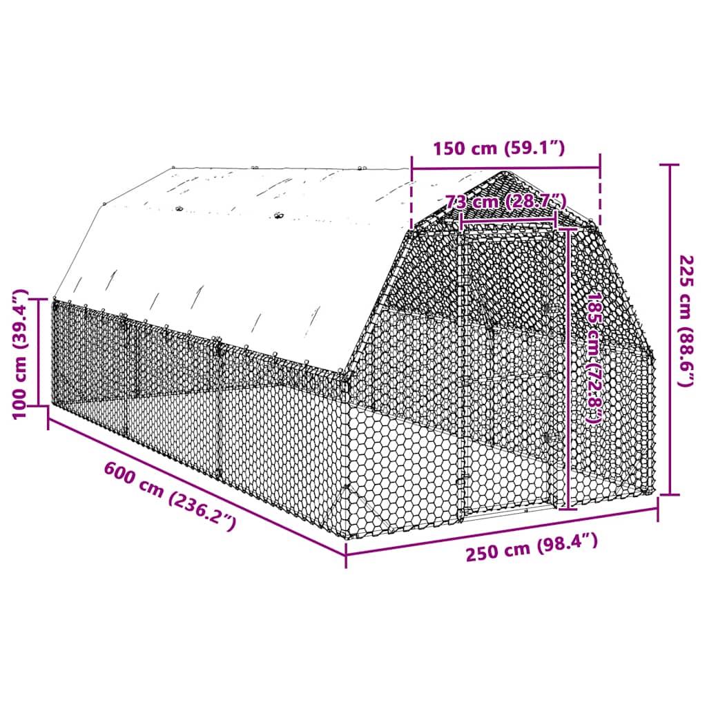 Chicken Run with Roof 2.5x6x2.25 m Galvanised Steel