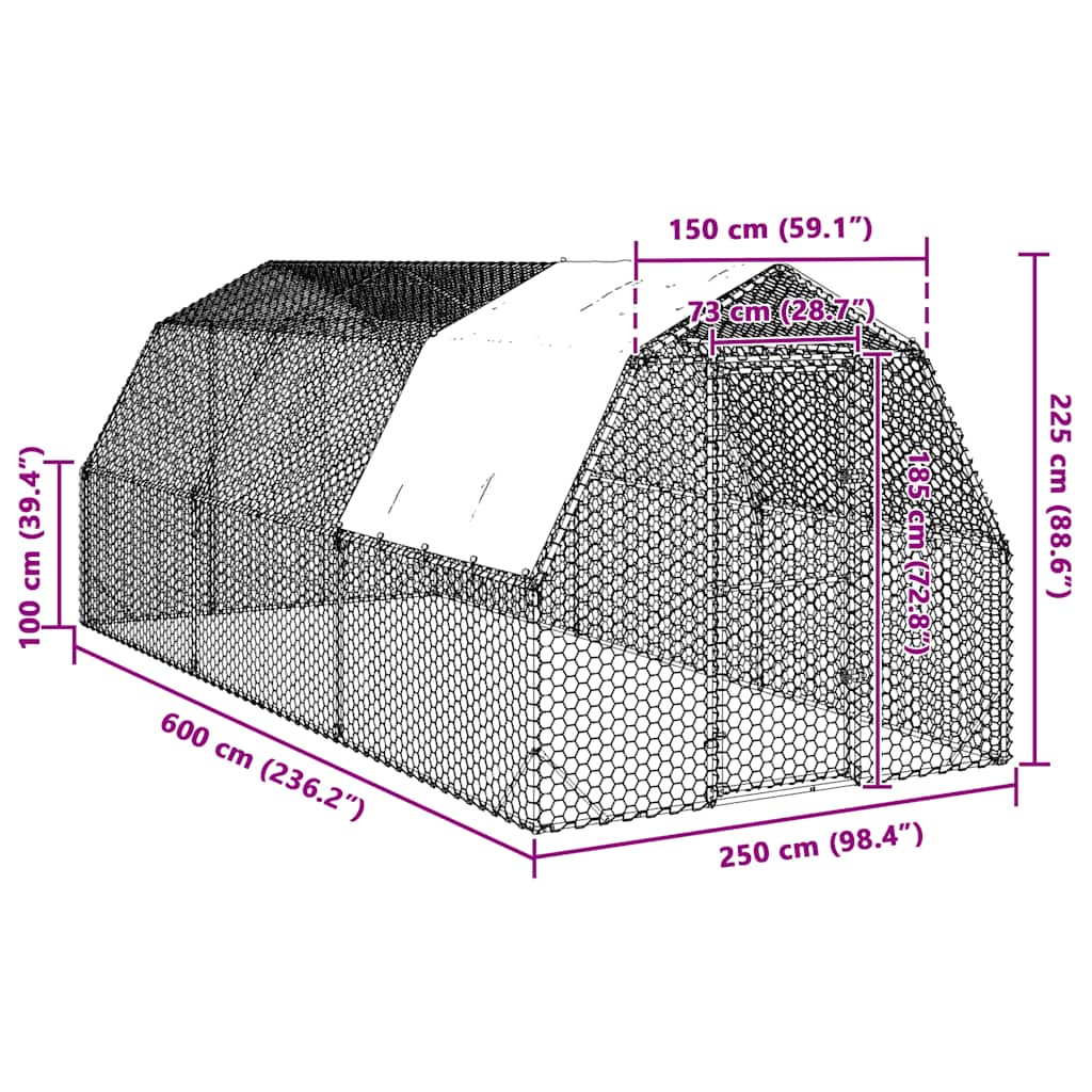 Chicken Run with Roof 2.5x6x2.25 m Galvanised Steel