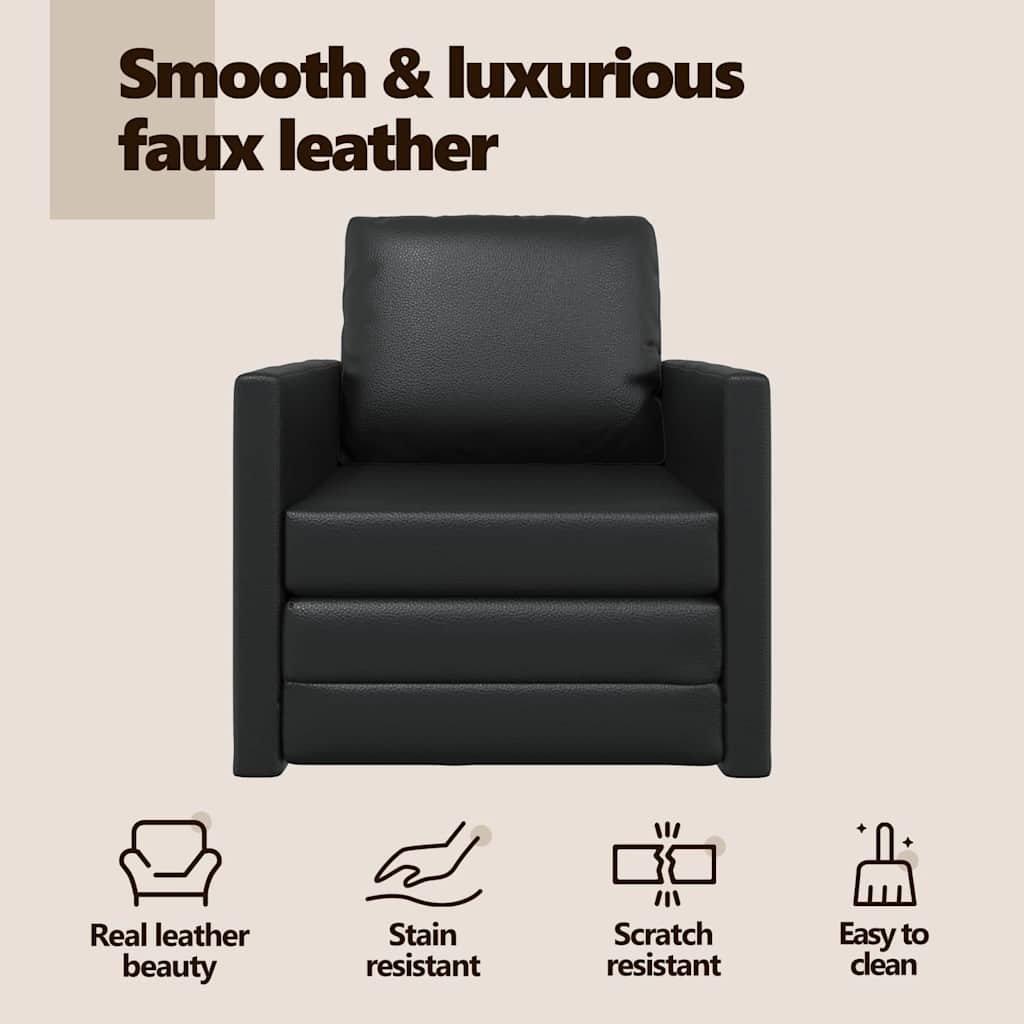 Sofa Bed 60cm Black Artificial Leather