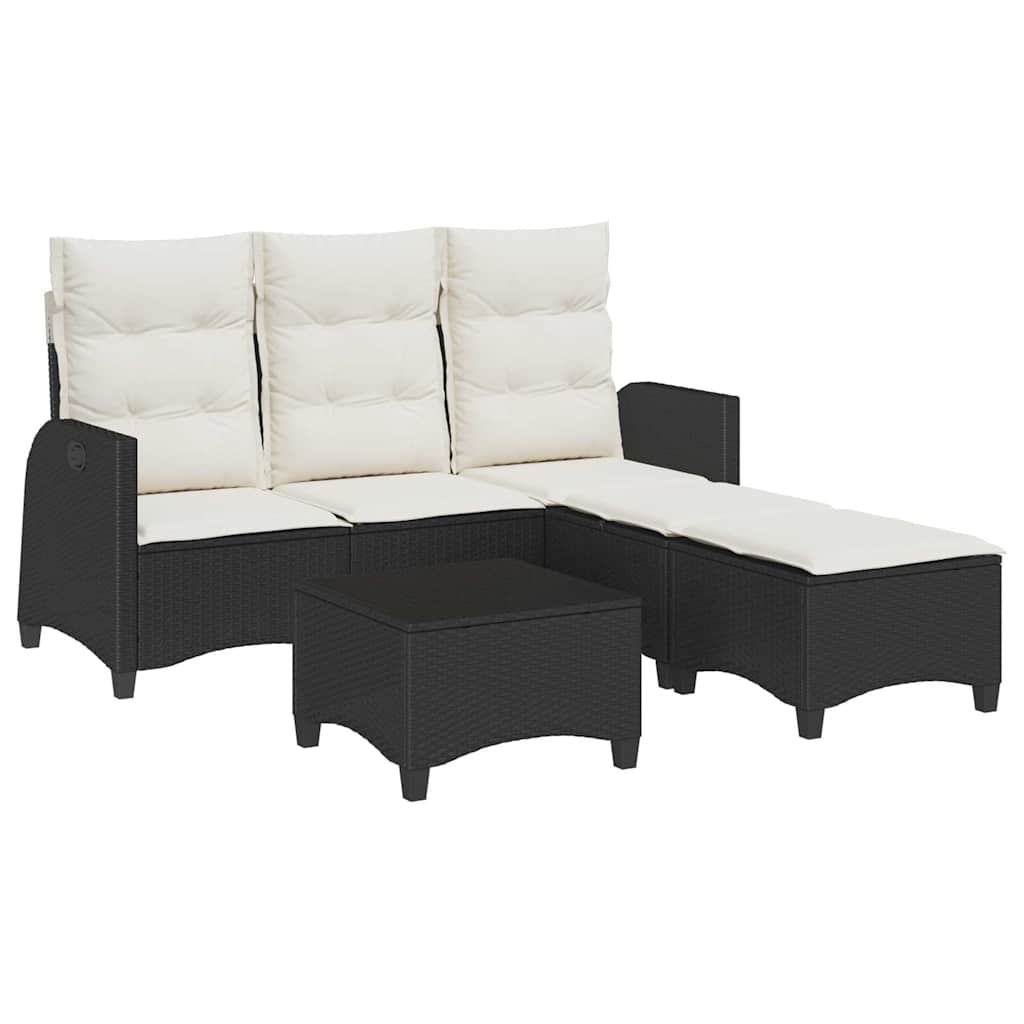 3 Piece Garden Sofa Set with Cushions L-shaped Black Poly Rattan