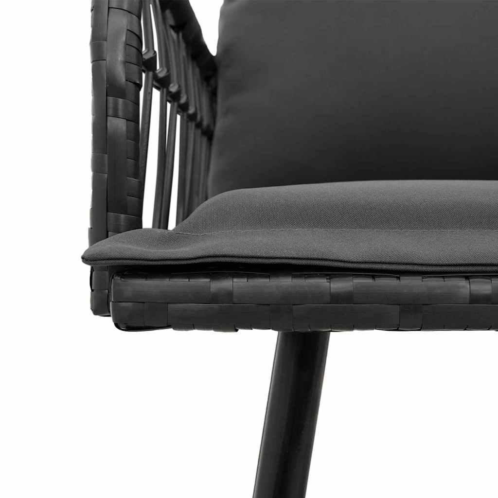 Garden Dining Set with Cushion 2 pcs Black Poly Rattan