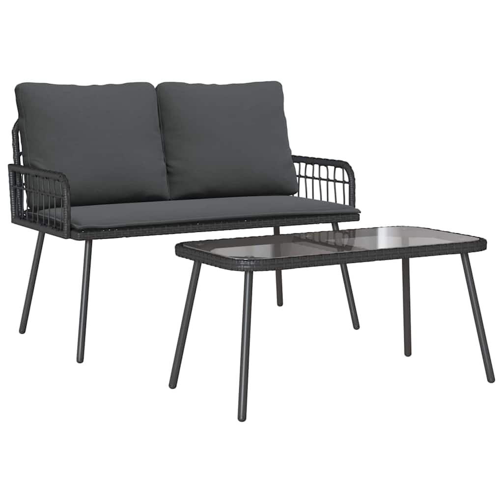 Garden Dining Set with Cushion 2 pcs Black Poly Rattan