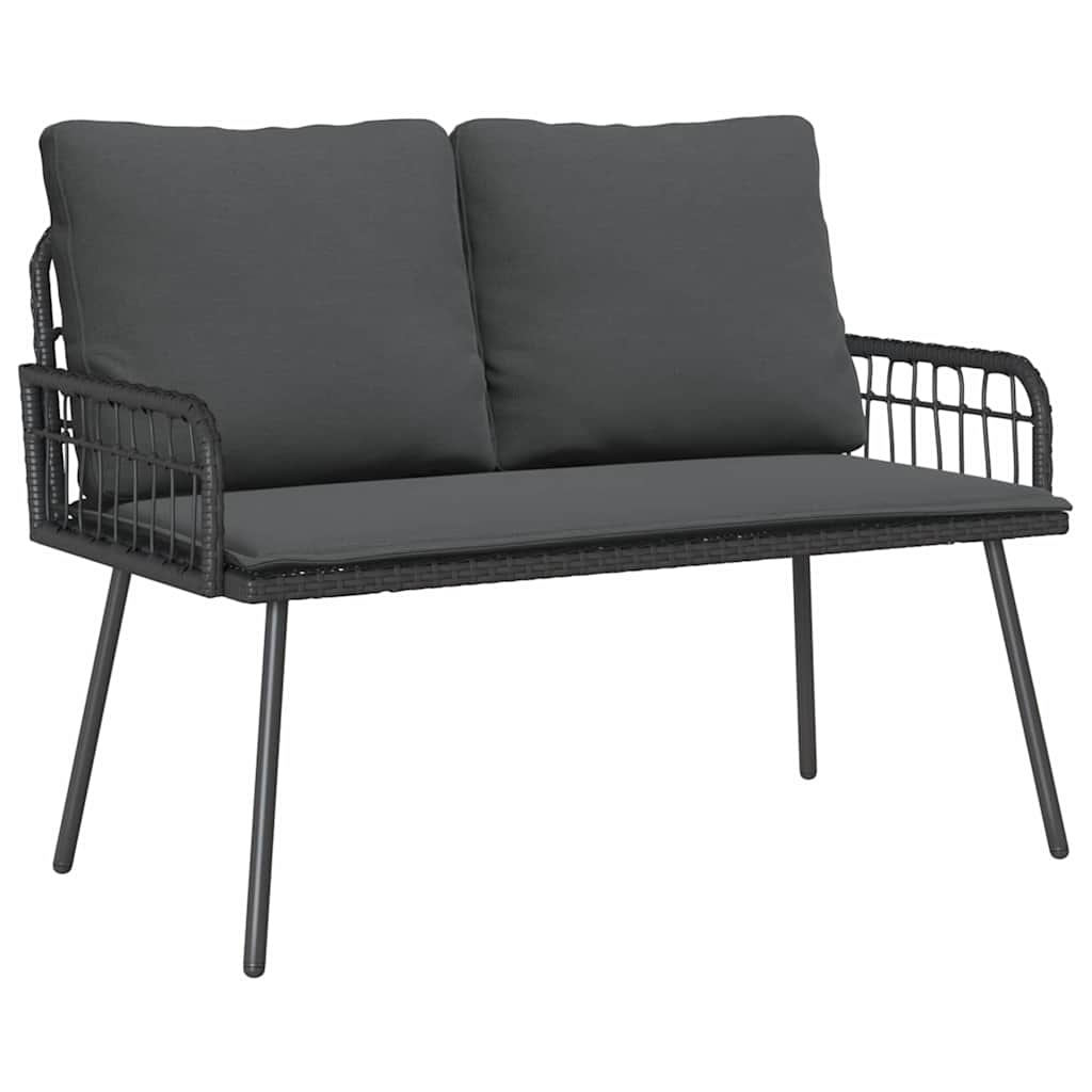 Garden Dining Set with Cushion 2 pcs Black Poly Rattan