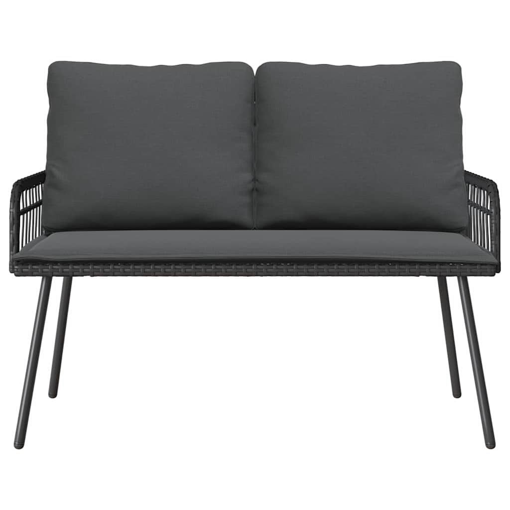 Garden Dining Set with Cushion 2 pcs Black Poly Rattan