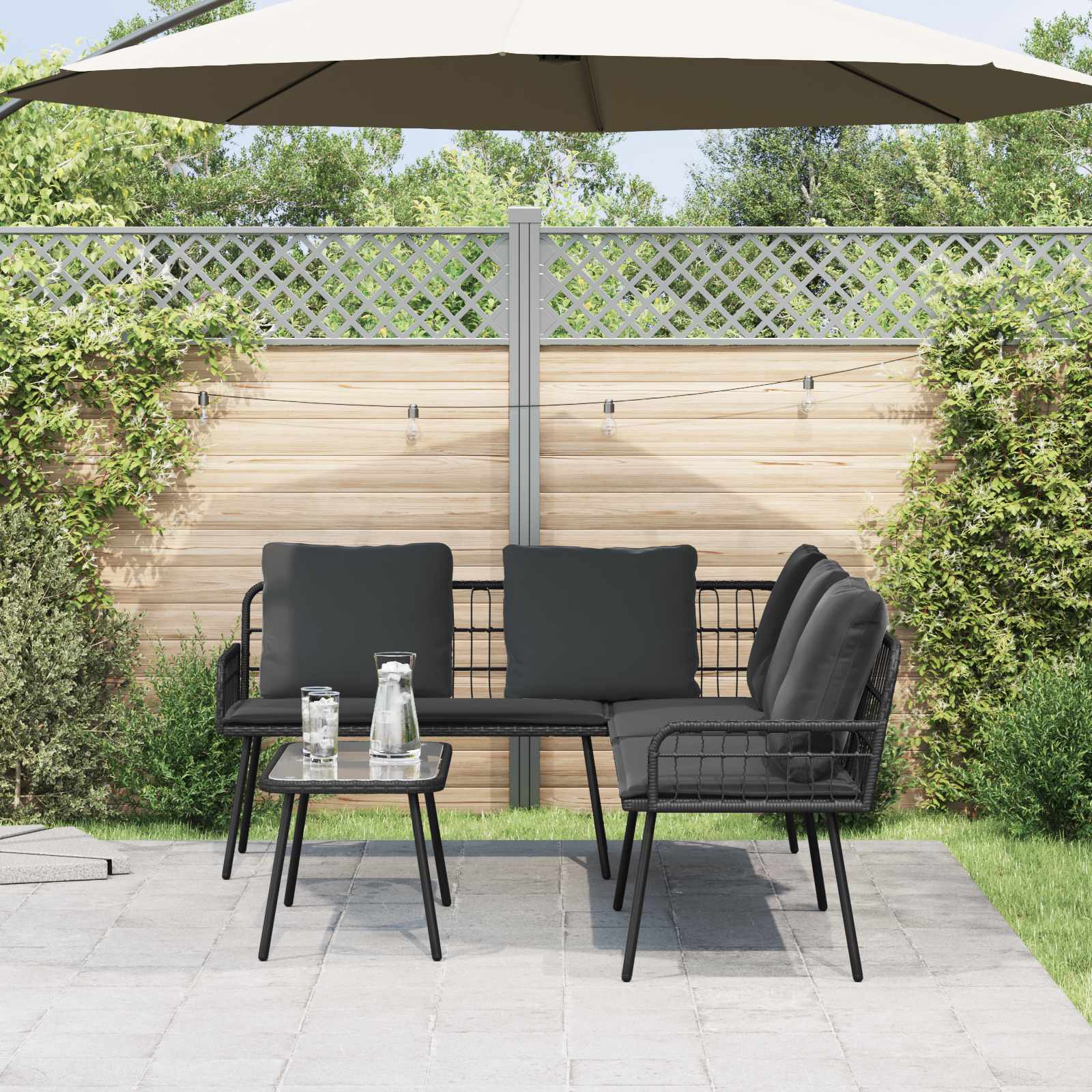 Garden Sofa Set with Cushion 2 pcs Black Poly Rattan