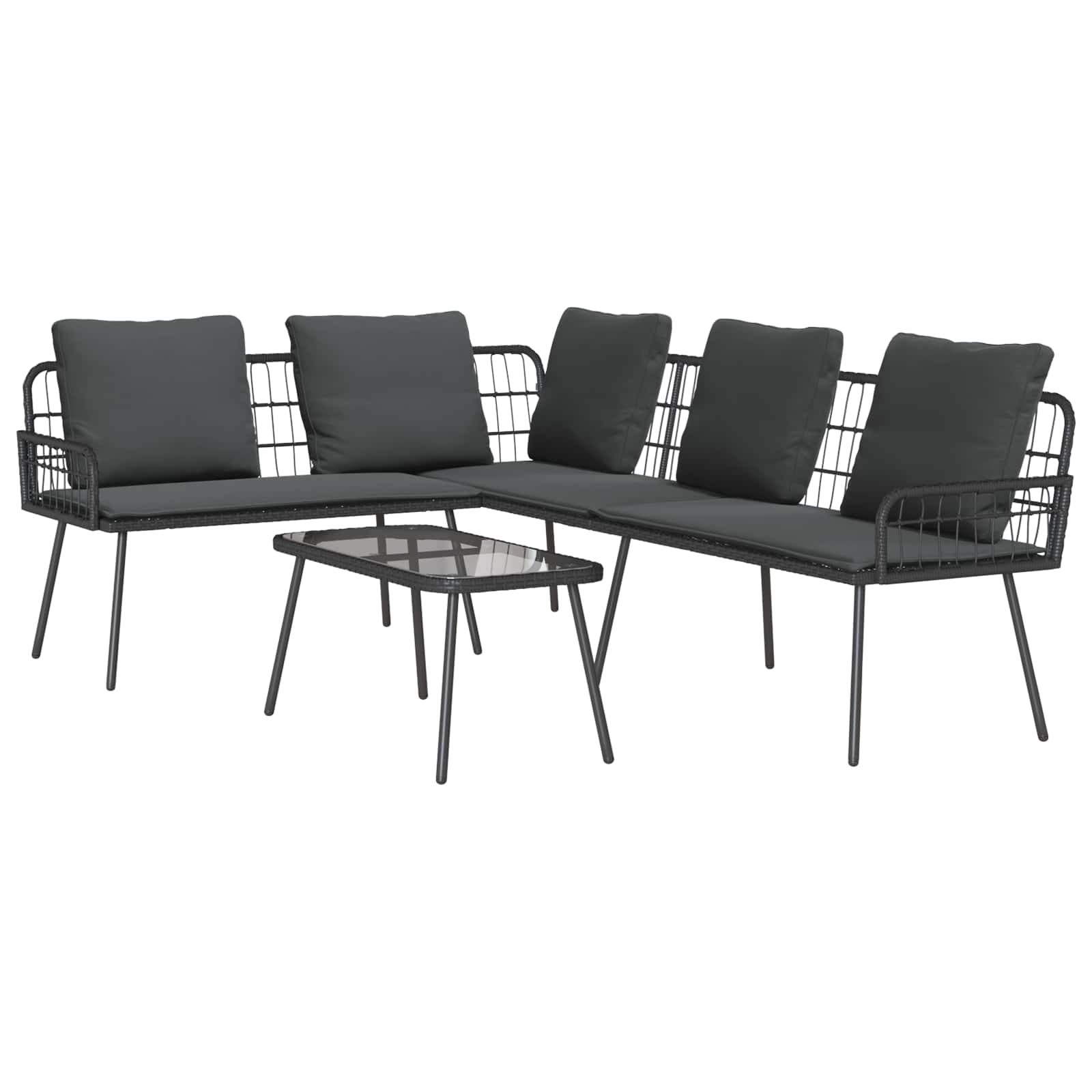 Garden Sofa Set with Cushion 2 pcs Black Poly Rattan