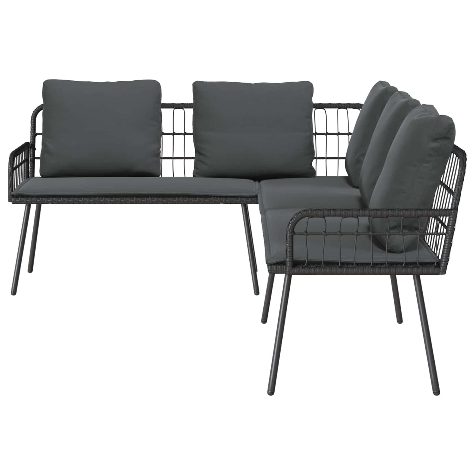Garden Sofa Set with Cushion 2 pcs Black Poly Rattan