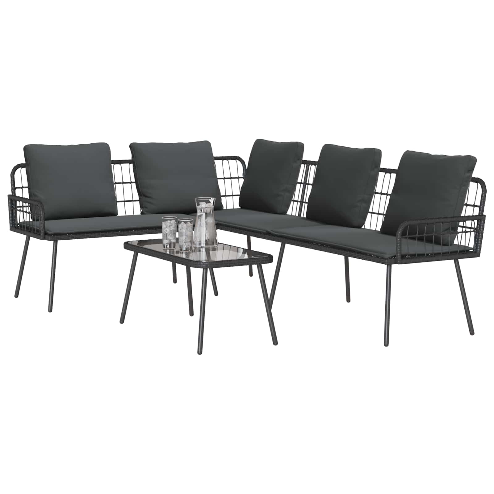 Garden Sofa Set with Cushion 2 pcs Black Poly Rattan