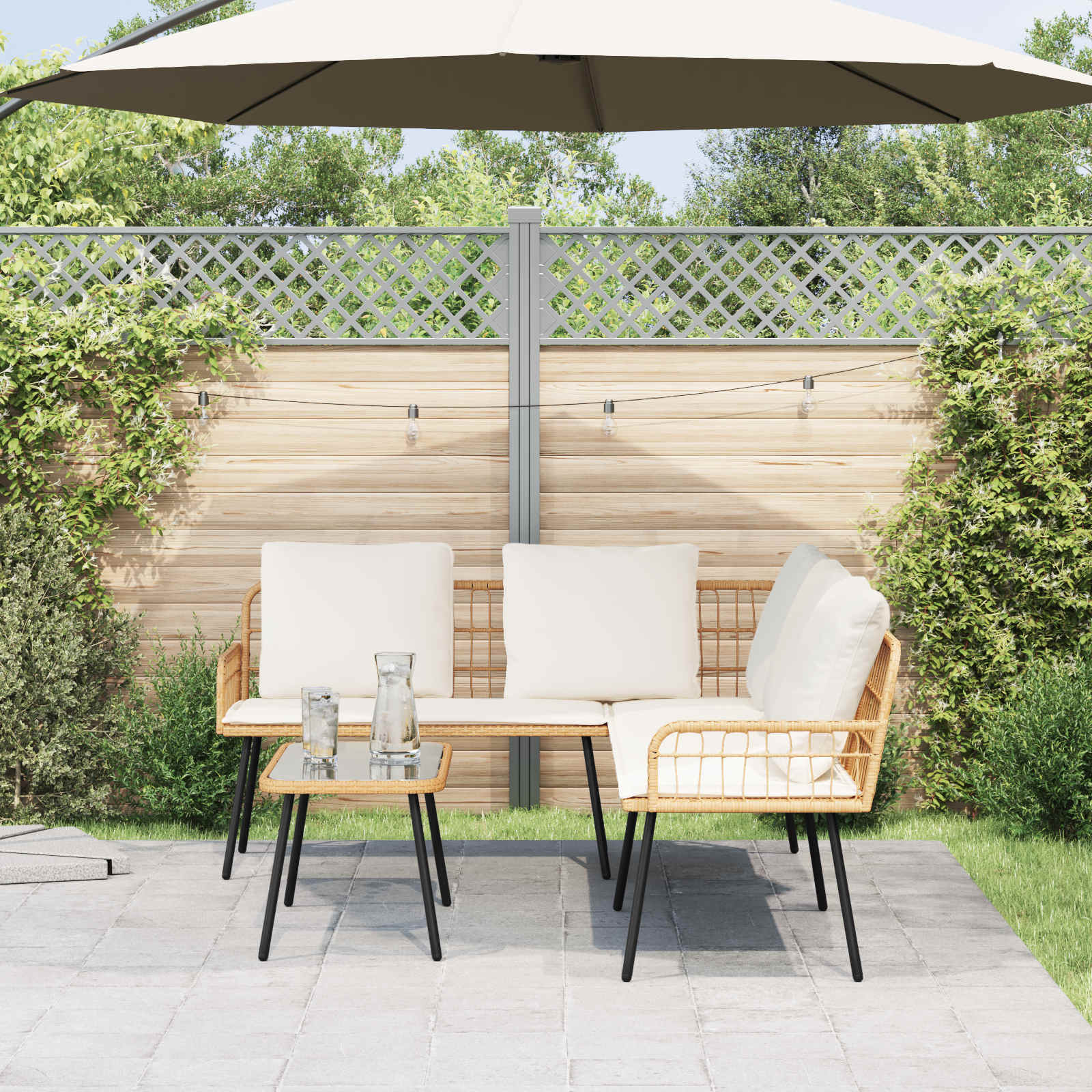 Garden Sofa Set with Cushion 2 pcs Natural Poly Rattan