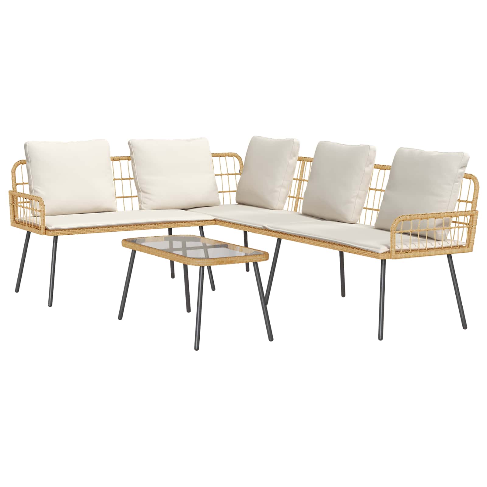 Garden Sofa Set with Cushion 2 pcs Natural Poly Rattan
