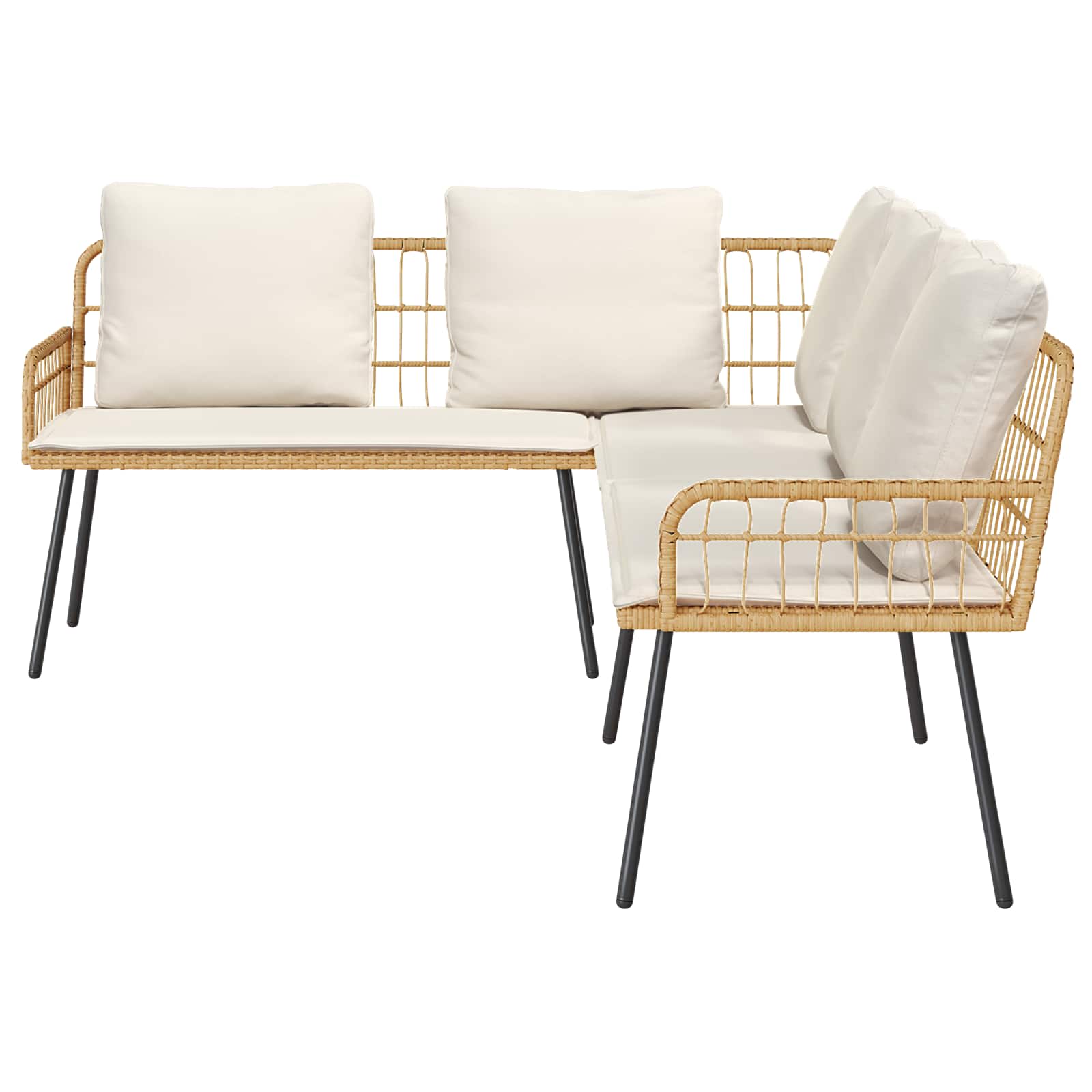 Garden Sofa Set with Cushion 2 pcs Natural Poly Rattan