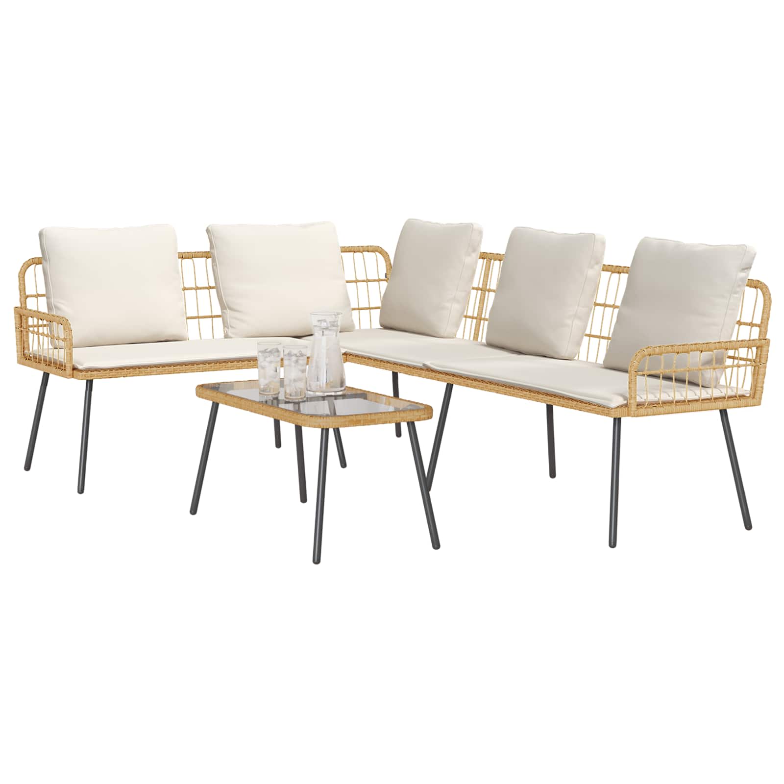 Garden Sofa Set with Cushion 2 pcs Natural Poly Rattan