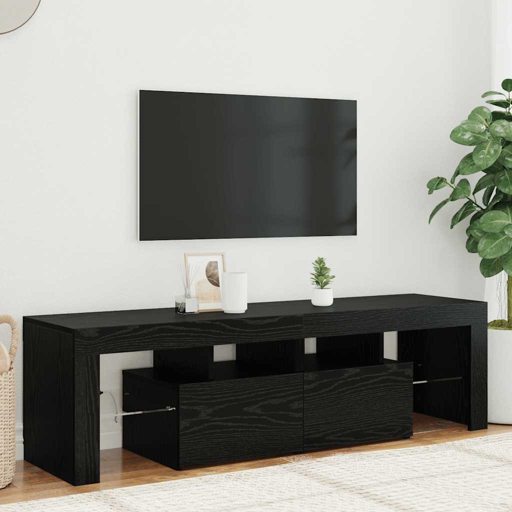 TV Cabinet with LED Lights Black Oak 140x36.5x40 cm Engineered Wood