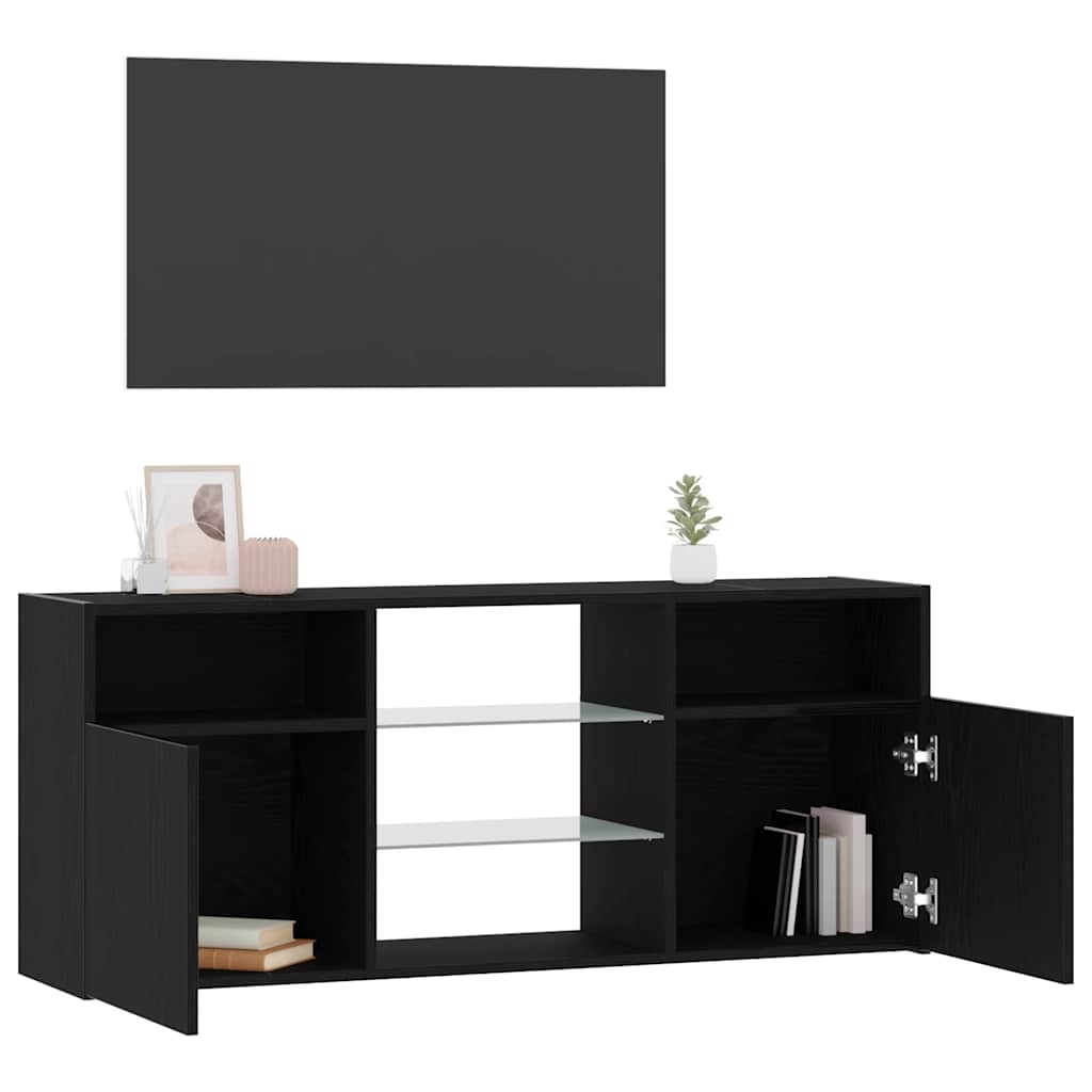 TV Cabinet with LED Lights Black Oak 120x30x50 cm