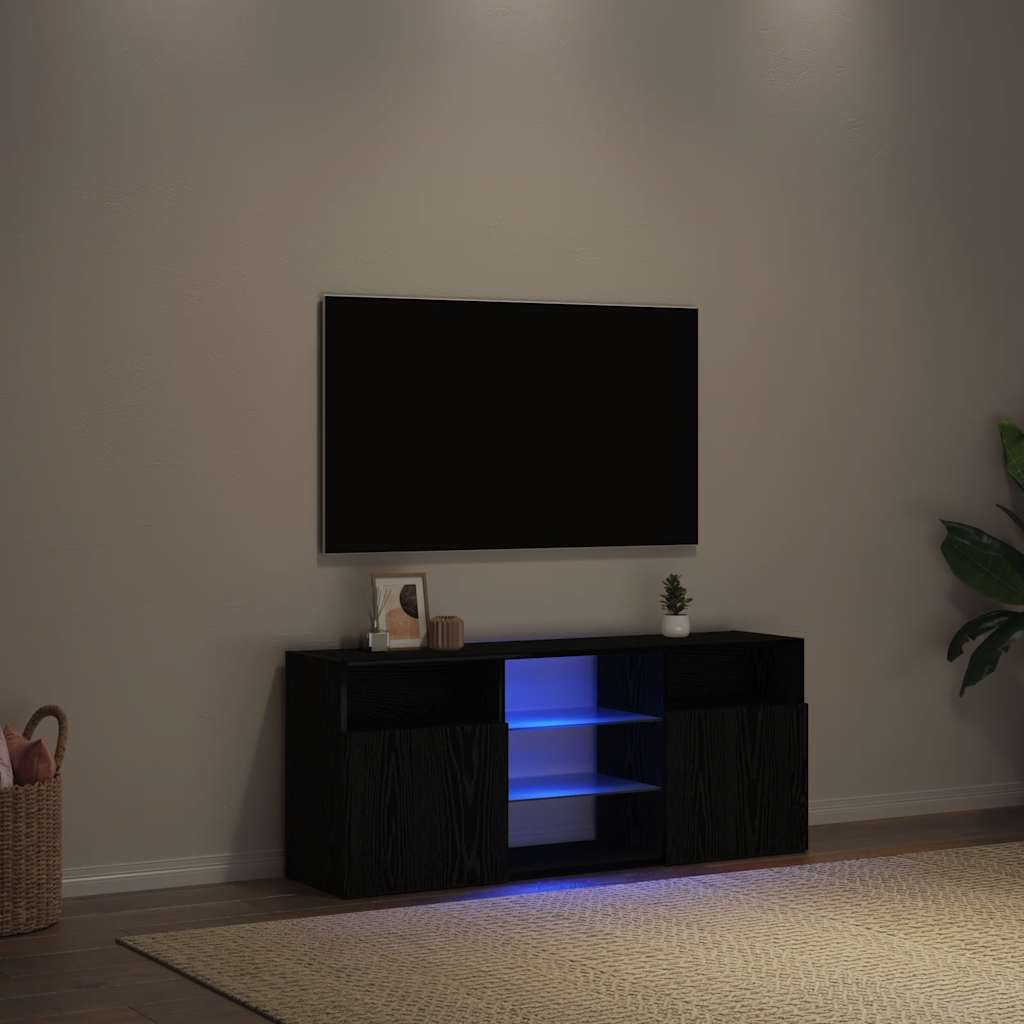 TV Cabinet with LED Lights Black Oak 120x30x50 cm