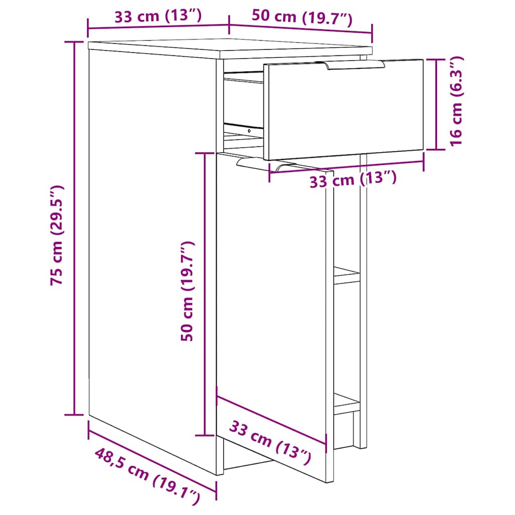 Office Cabinet Black Oak 33 x 50 x 75 cm Engineered Wood