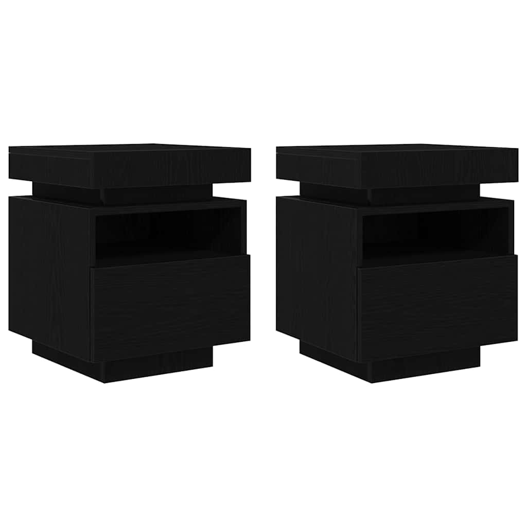 Bedside Cabinet with Drawer 2 pcs Black Oak 40 x 39 x 48,5 cm