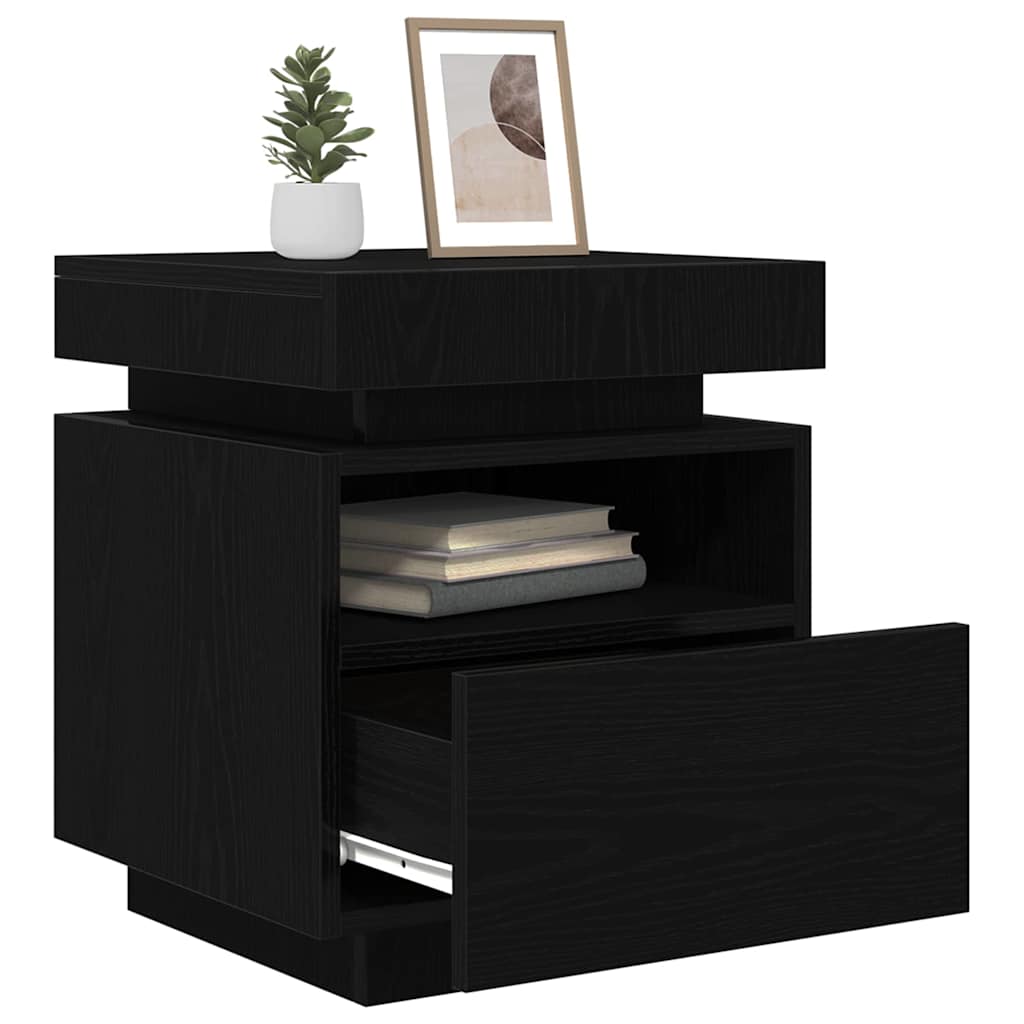 Bedside Cabinet with Drawer 2 pcs Black Oak 40 x 39 x 48,5 cm