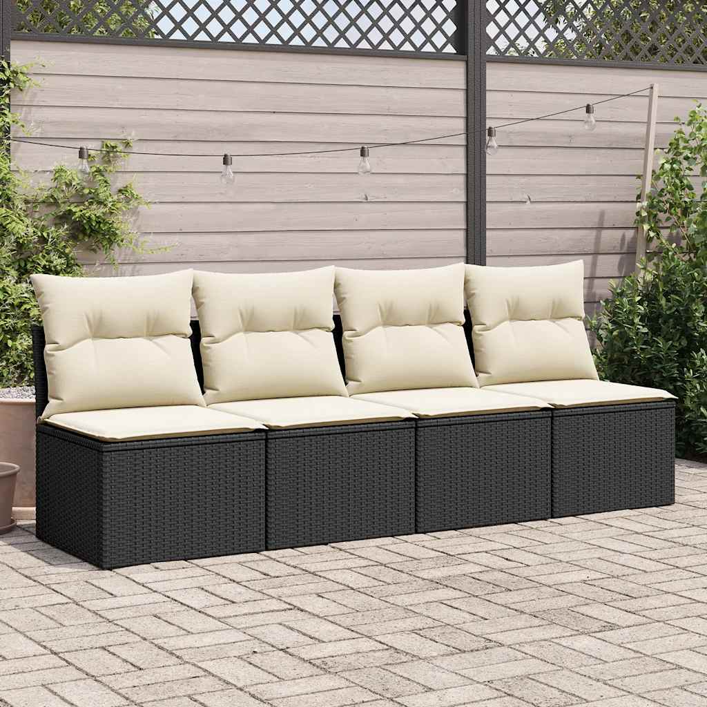 2 Piece Garden Sofa Set with Cushions Black Poly Rattan Acacia