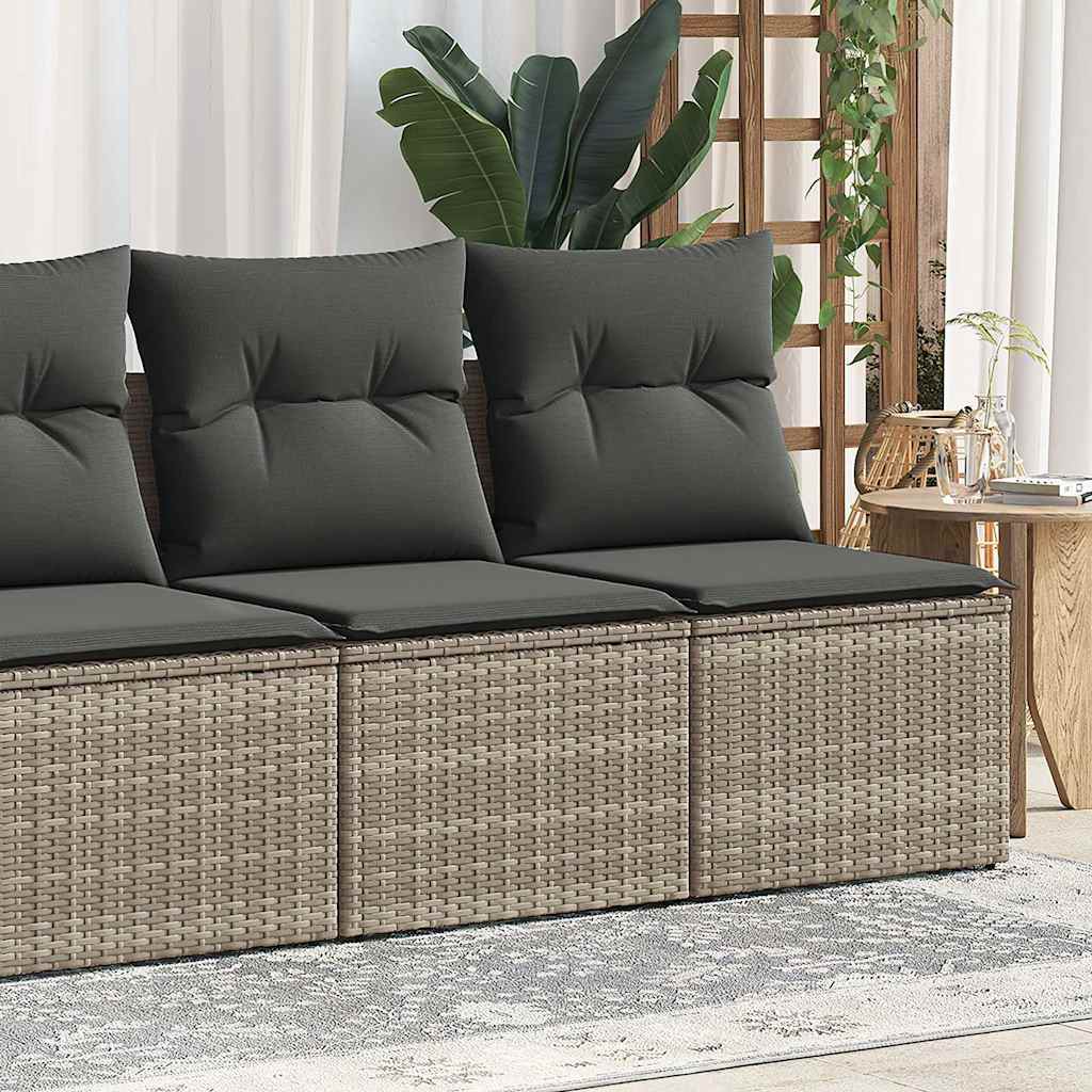 2 Piece Garden Sofa Set with Cushions Grey Poly Rattan Acacia