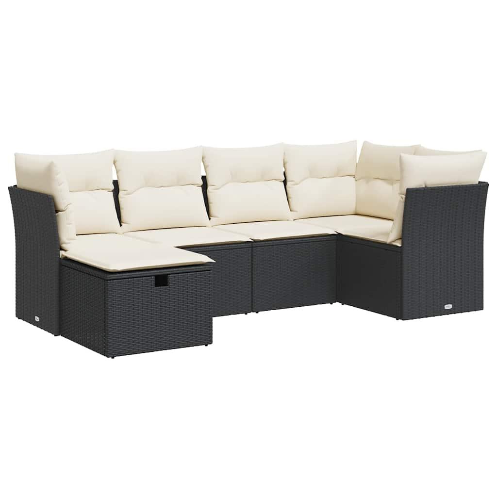 6 Piece Garden Sofa Set with Cushions Black Poly Rattan